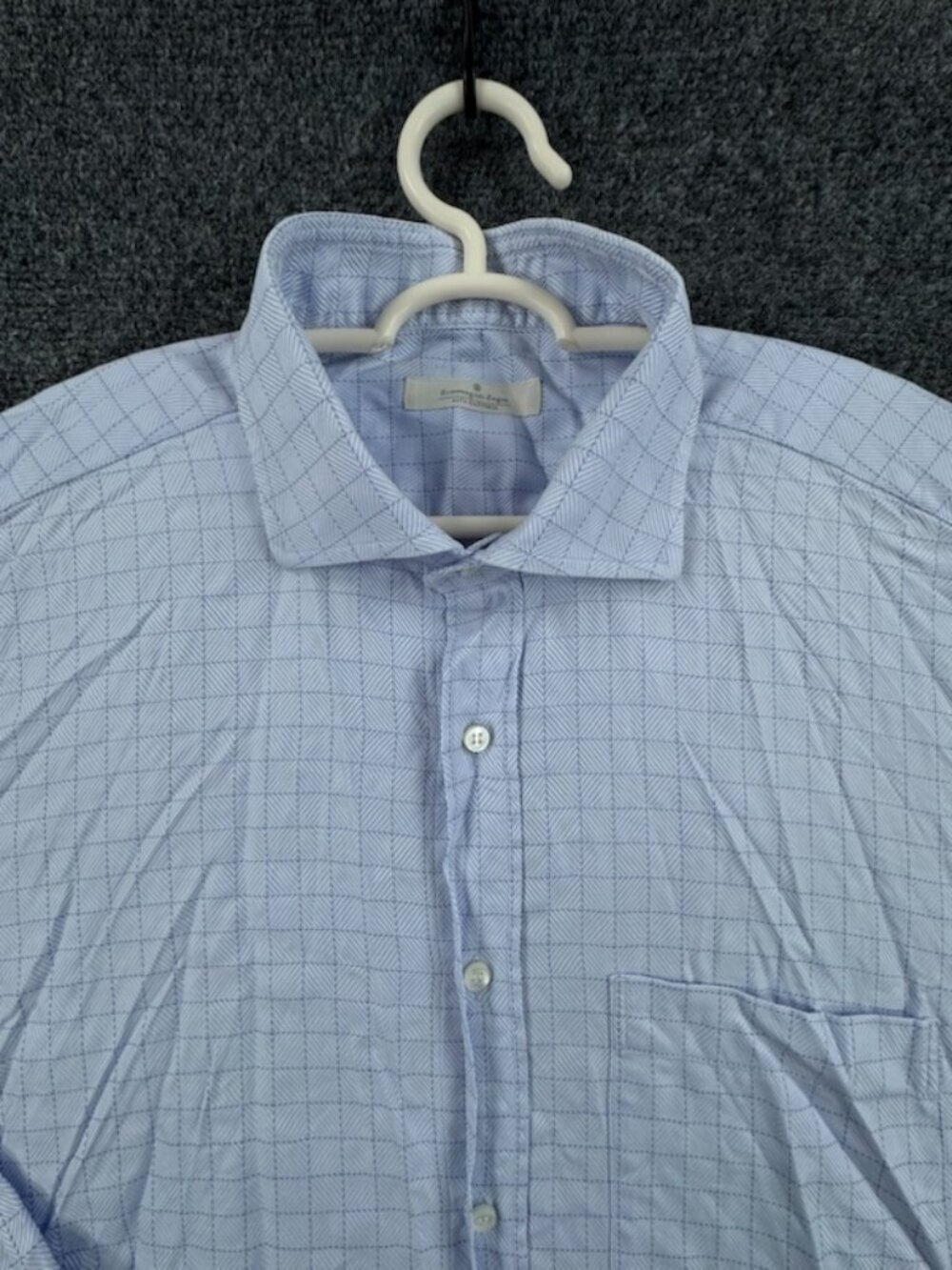 Ermenegildo Zegna Thick Geometric Blue 18 Italian Mens Shirt Pocket Long Sleeve